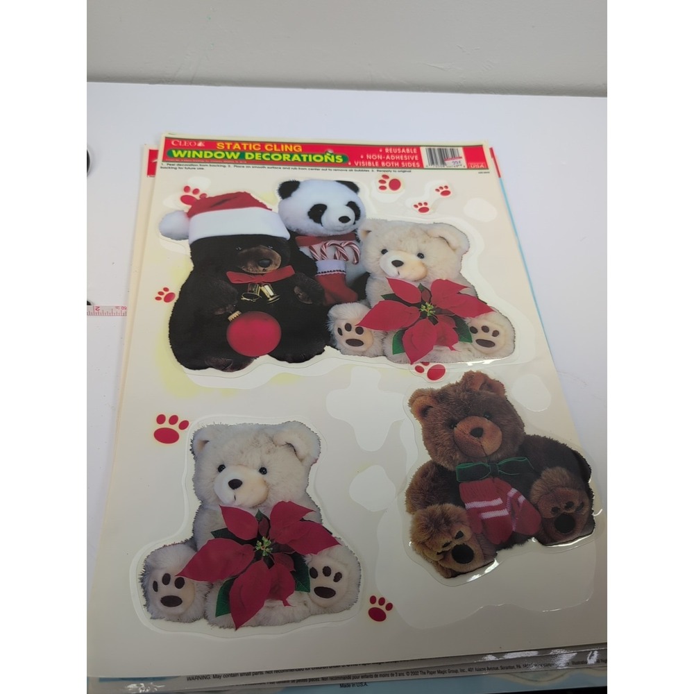 Vintage Window Color Clings Decals Christmas Tree Teddy‎ Bears 15 Sheets